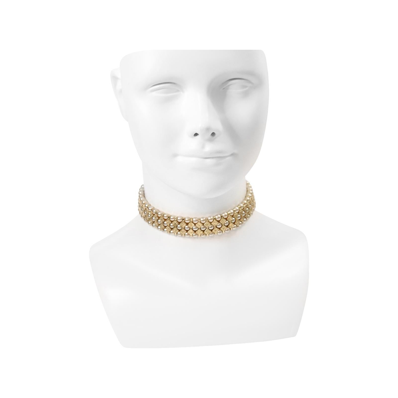 Women's or Men's Vintage St John Gold Tone With Faux Pearls Choker circa 1990s For Sale