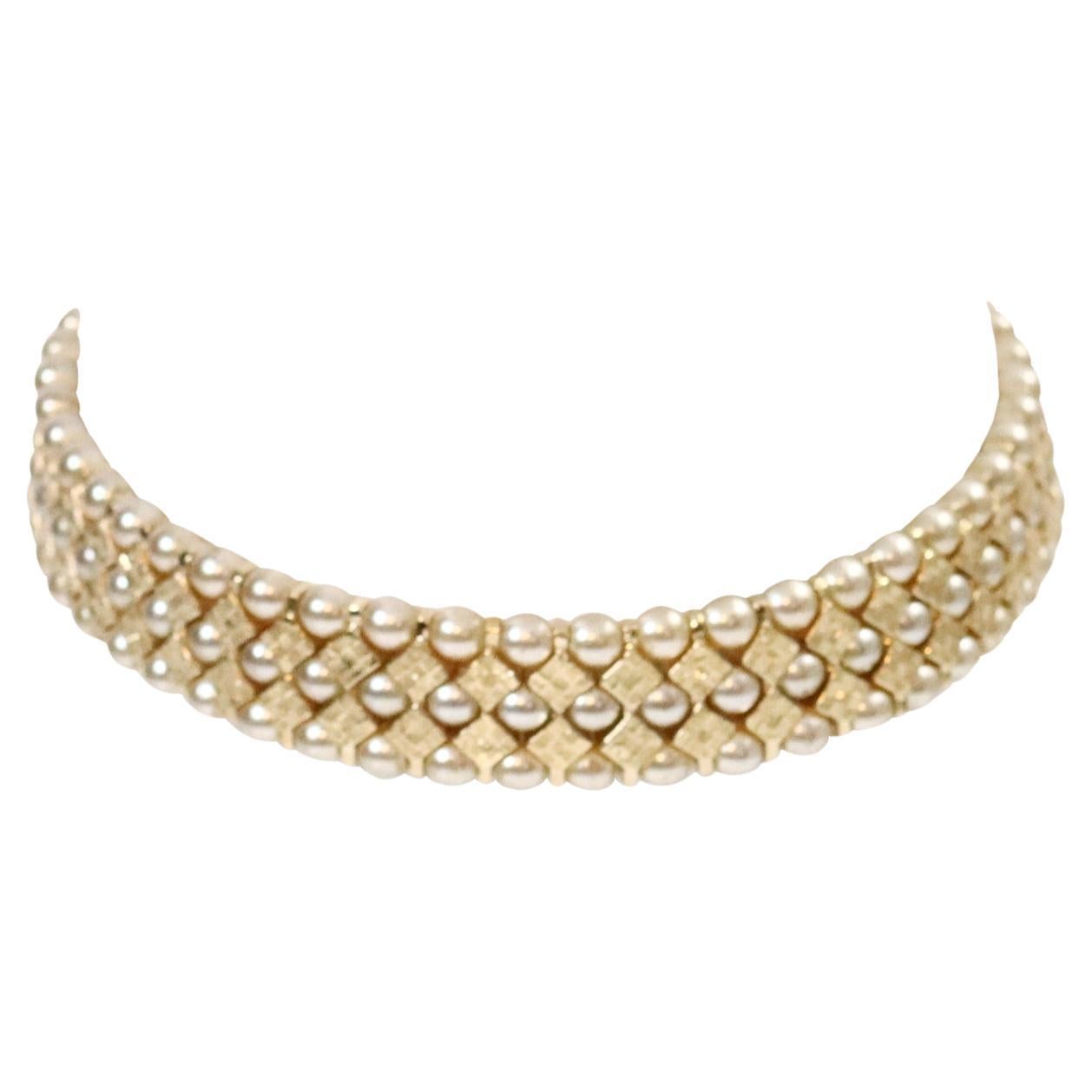 Vintage St John Gold Tone With Faux Pearls Choker circa 1990s