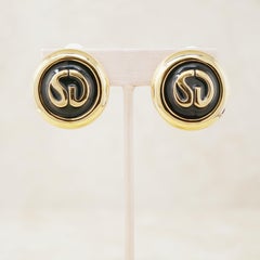 Vintage St. John Logo Enamel Button Earrings by St. John, 1980s