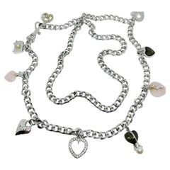 Vintage ST. JOHN silver tone massive chain heart charms designer belt necklace