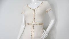 Vintage St. John White Knit Dress With Gold-Tone Rhinestone Accents