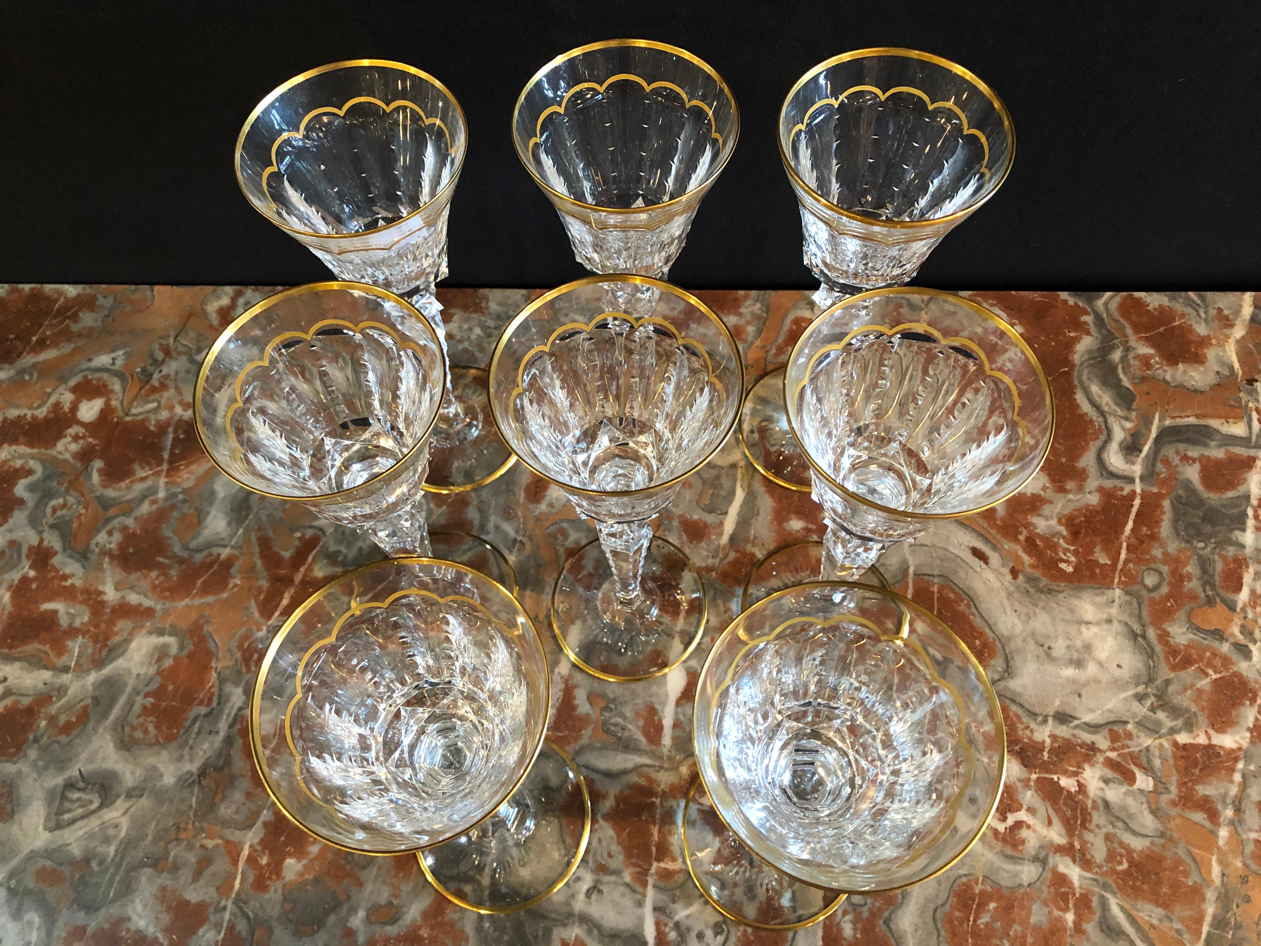 French Vintage St. Louis Crystal Eight Mouth Blown and Hand Engraved / All Watermarked