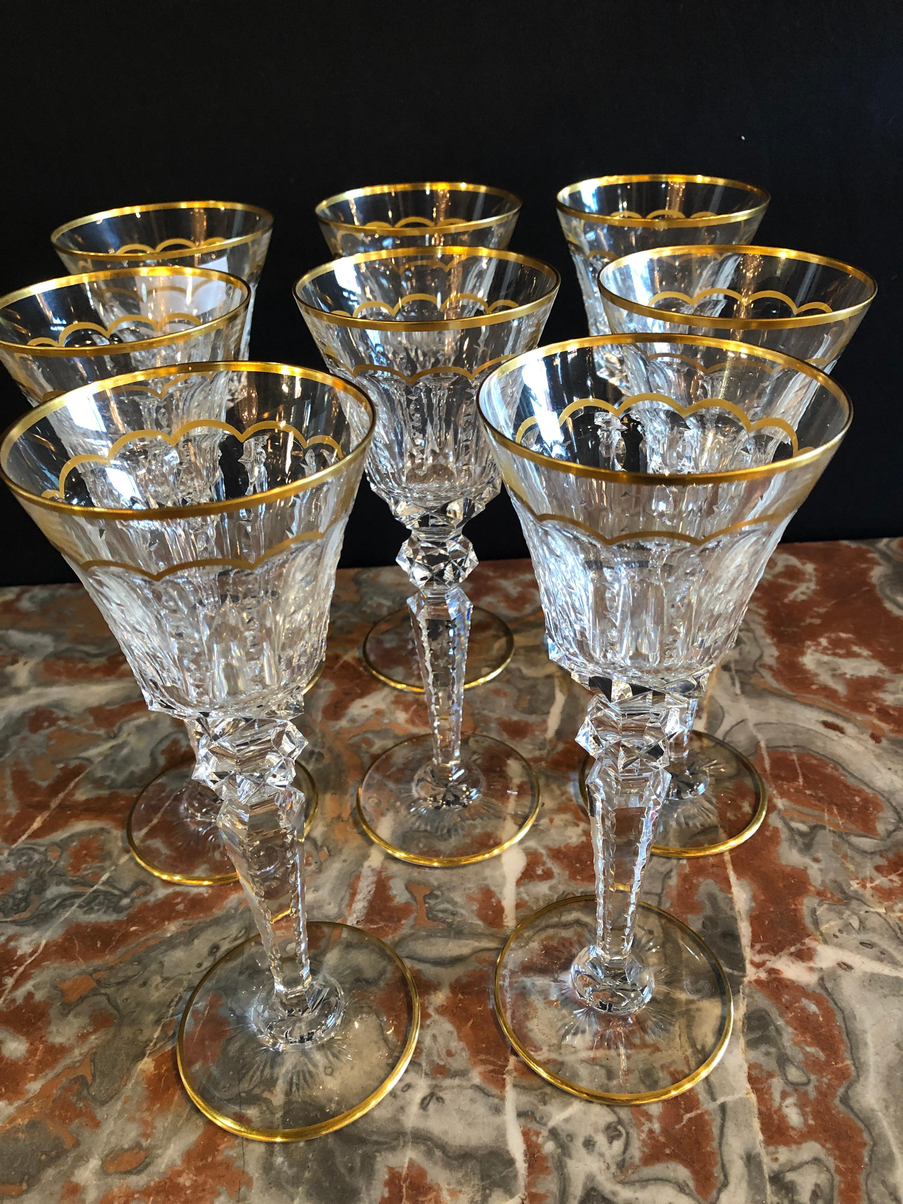 Vintage St. Louis Crystal Eight Mouth Blown and Hand Engraved / All Watermarked In Good Condition In Stamford, CT
