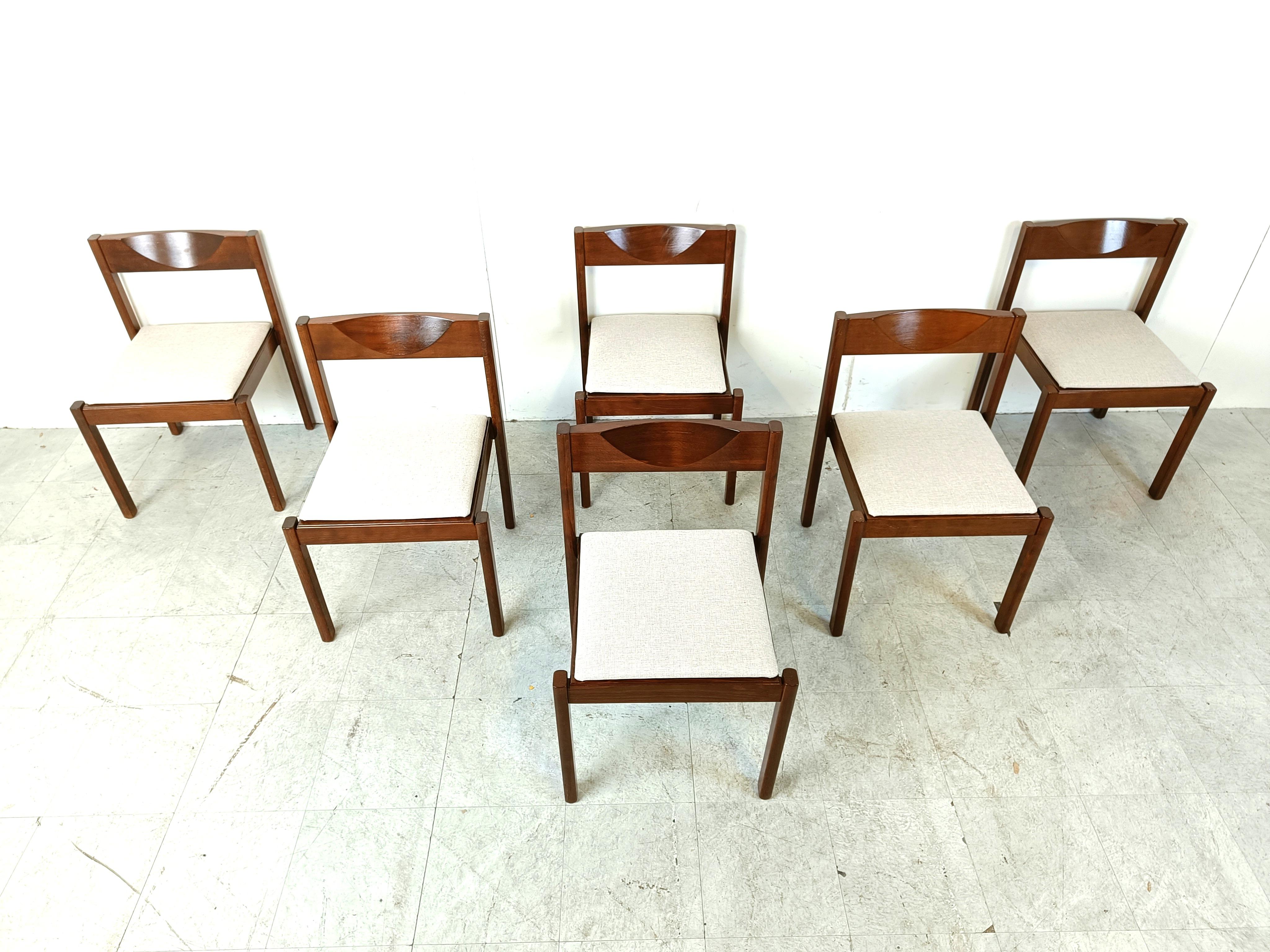 Fabric Vintage stackable dining chairs, set of 6 - 1970s For Sale