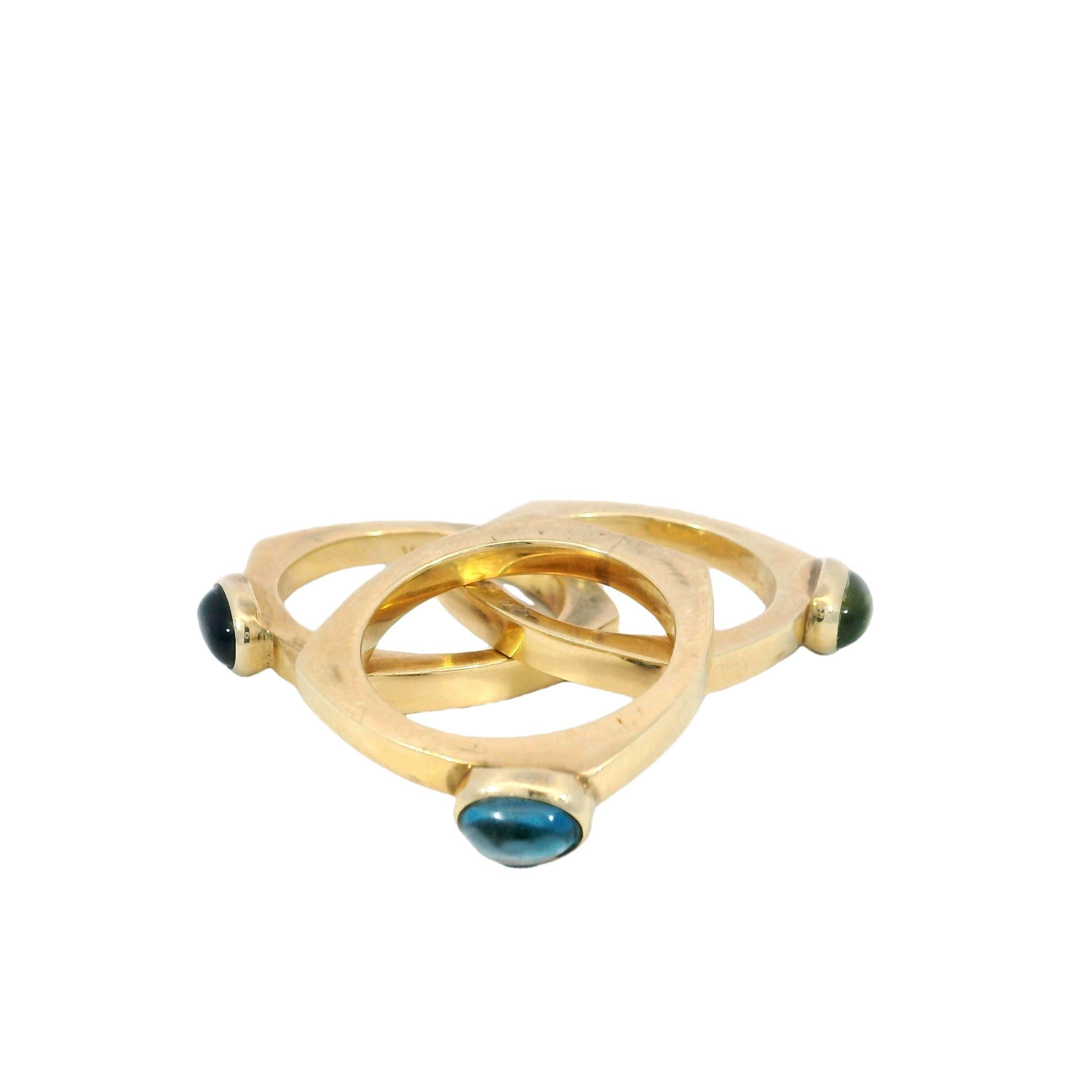 Anello vintage impilabile con castone di pietre preziose e anello zingaro in tre pezzi in oro giallo 14k In condizioni buone in vendita a Fairfield, CT