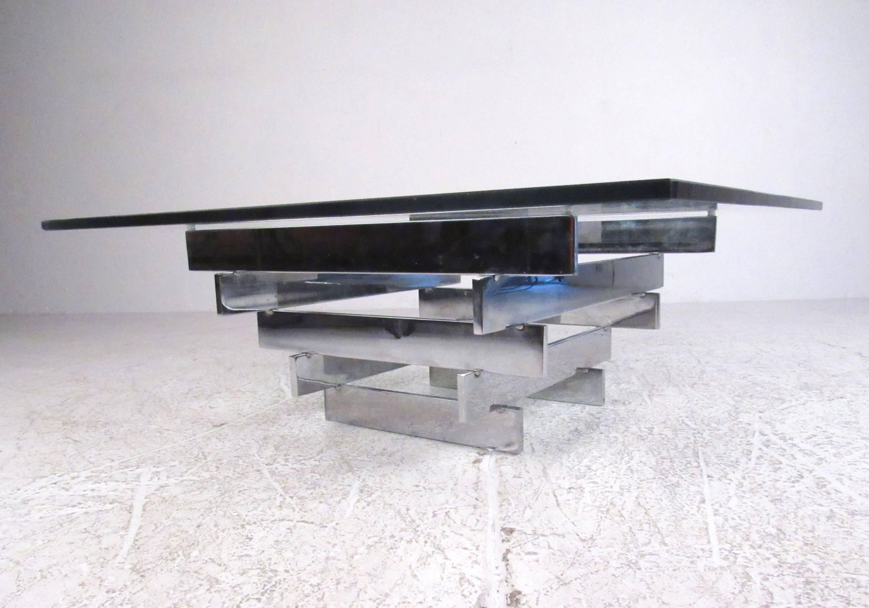 vintage glass and chrome coffee table