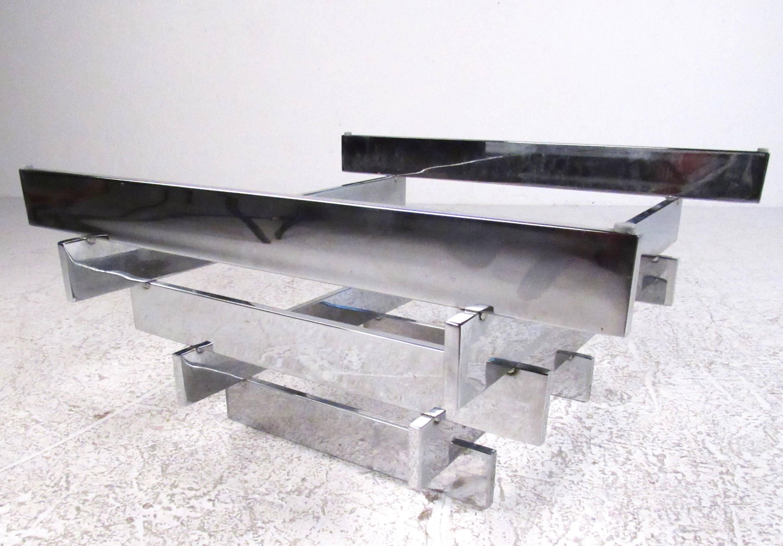 Glass Vintage Stacked Chrome Coffee Table after David Hicks