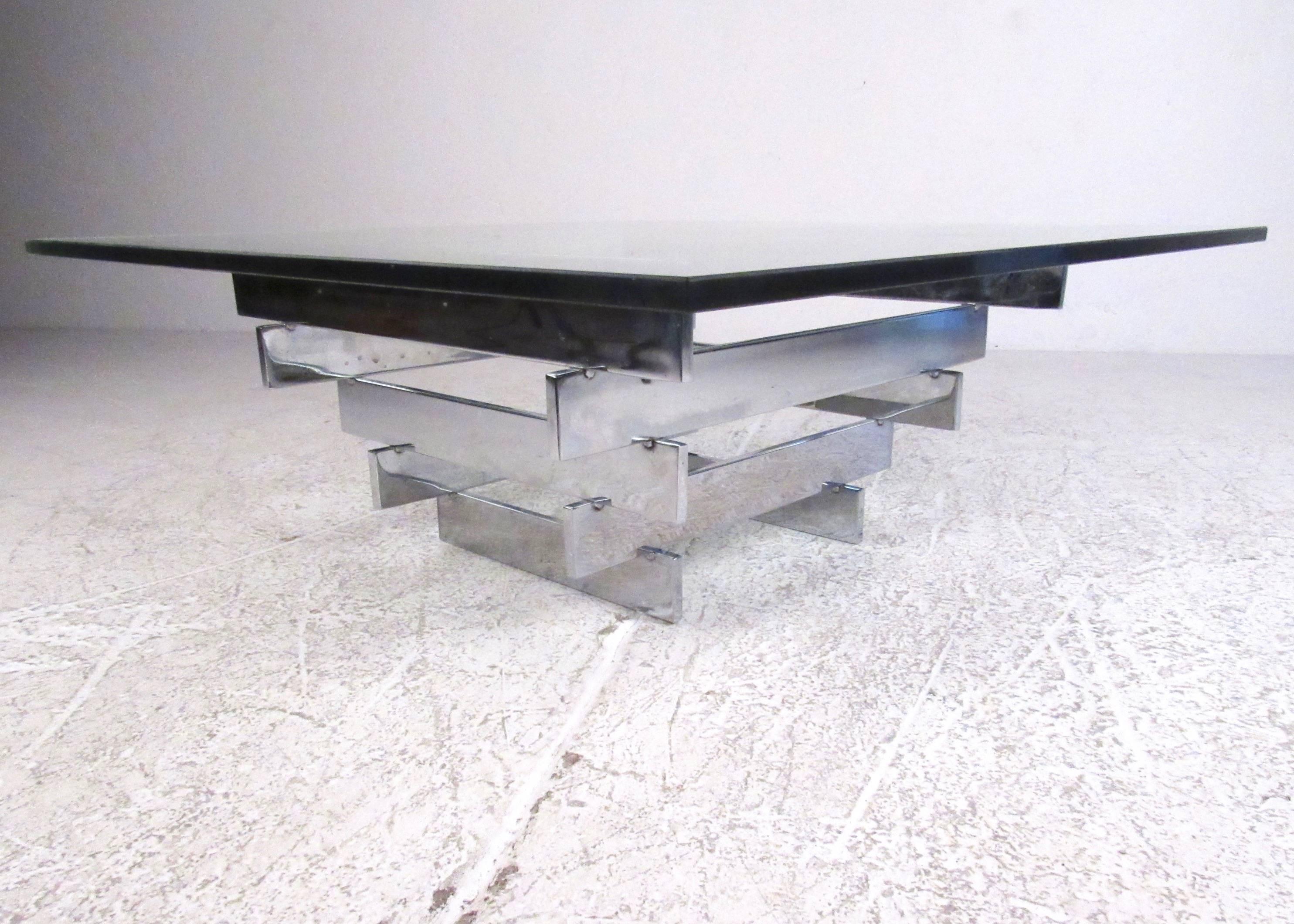 Vintage Stacked Chrome Coffee Table after David Hicks 2