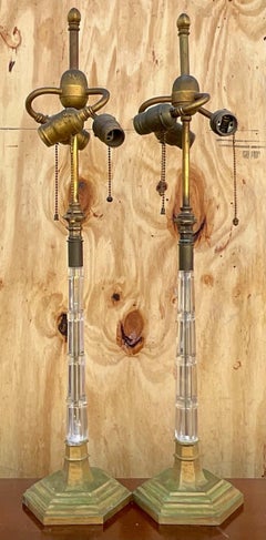 Vintage Stacked Cut Crystal Three Bulb Table Lamp - a Pair
