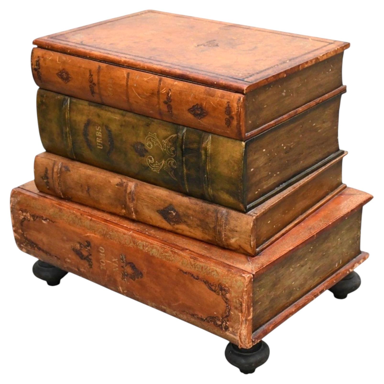Vintage Stacked Leather Books Side Table, Early 20th Century