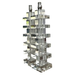 Vintage Stacked Lucite Blocks Lamps - A Pair