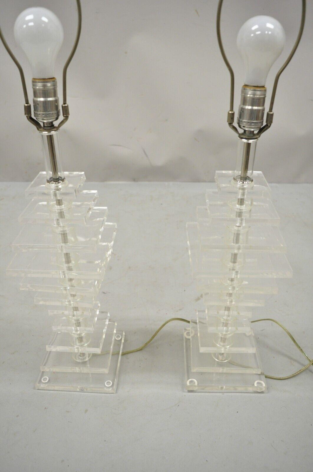 Vintage Stacked Lucite Mid-Century Modern Table Lamps, a Pair 2