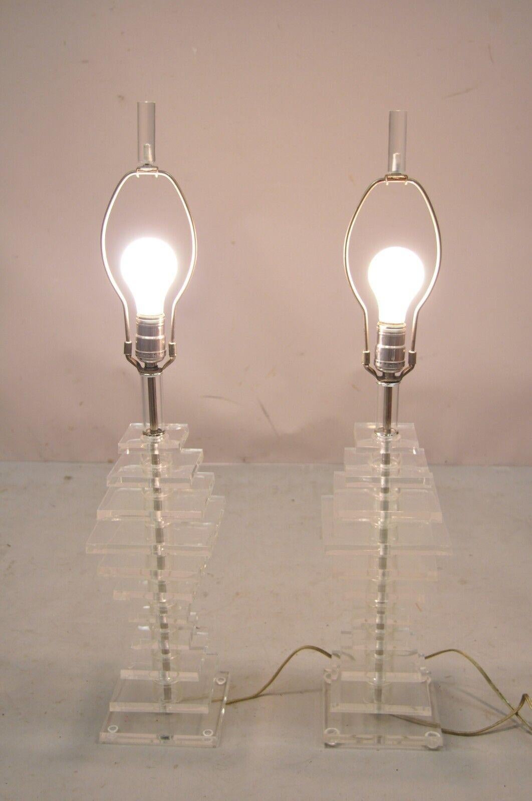 Vintage Stacked Lucite Mid-Century Modern Table Lamps, a Pair 5