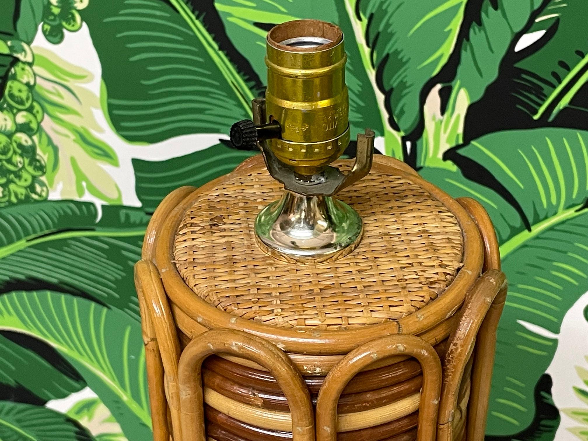 Late 20th Century Vintage Stacked Rattan Floor Lamp