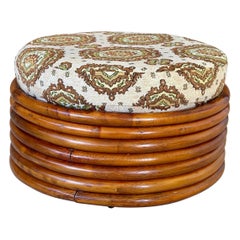 Pouf vintage empilable en rotin, dans le style de Paul Frankl