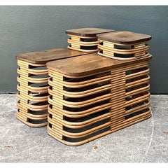 Vintage Stacked Rattan Side Tables After Frankl - A Pair