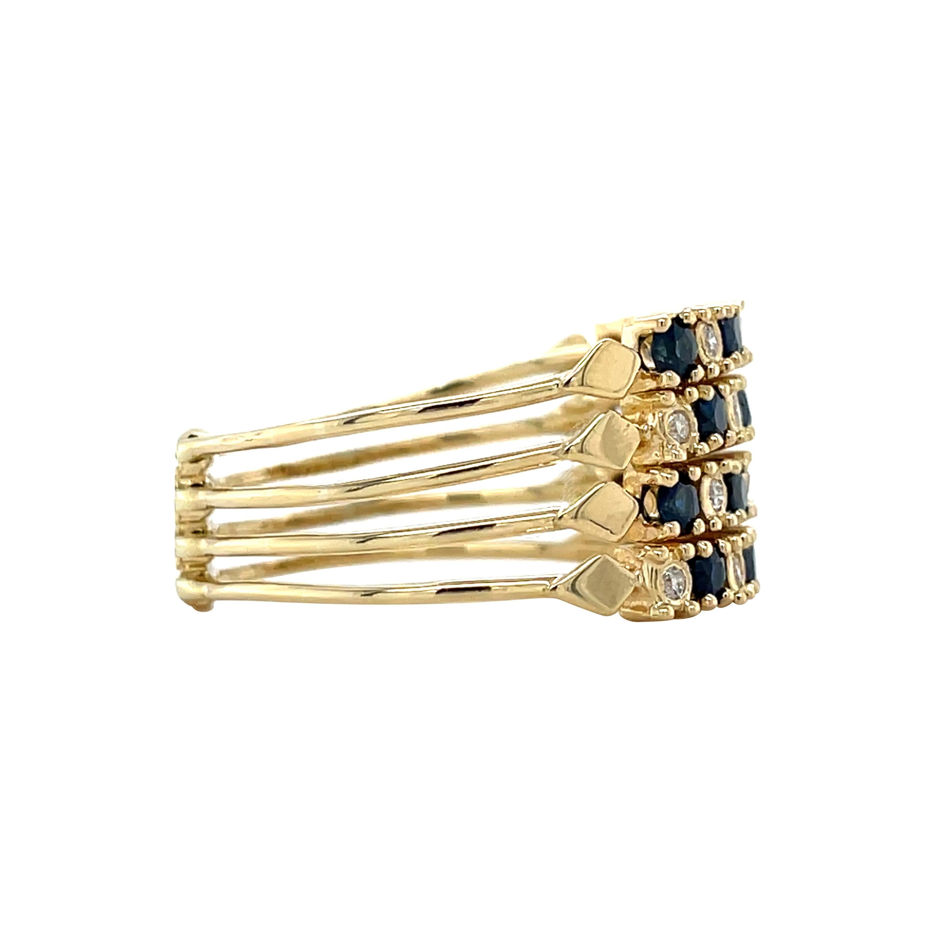 Anillo vintage multibanda de zafiros y diamantes apilados, 18K Corte brillante en venta