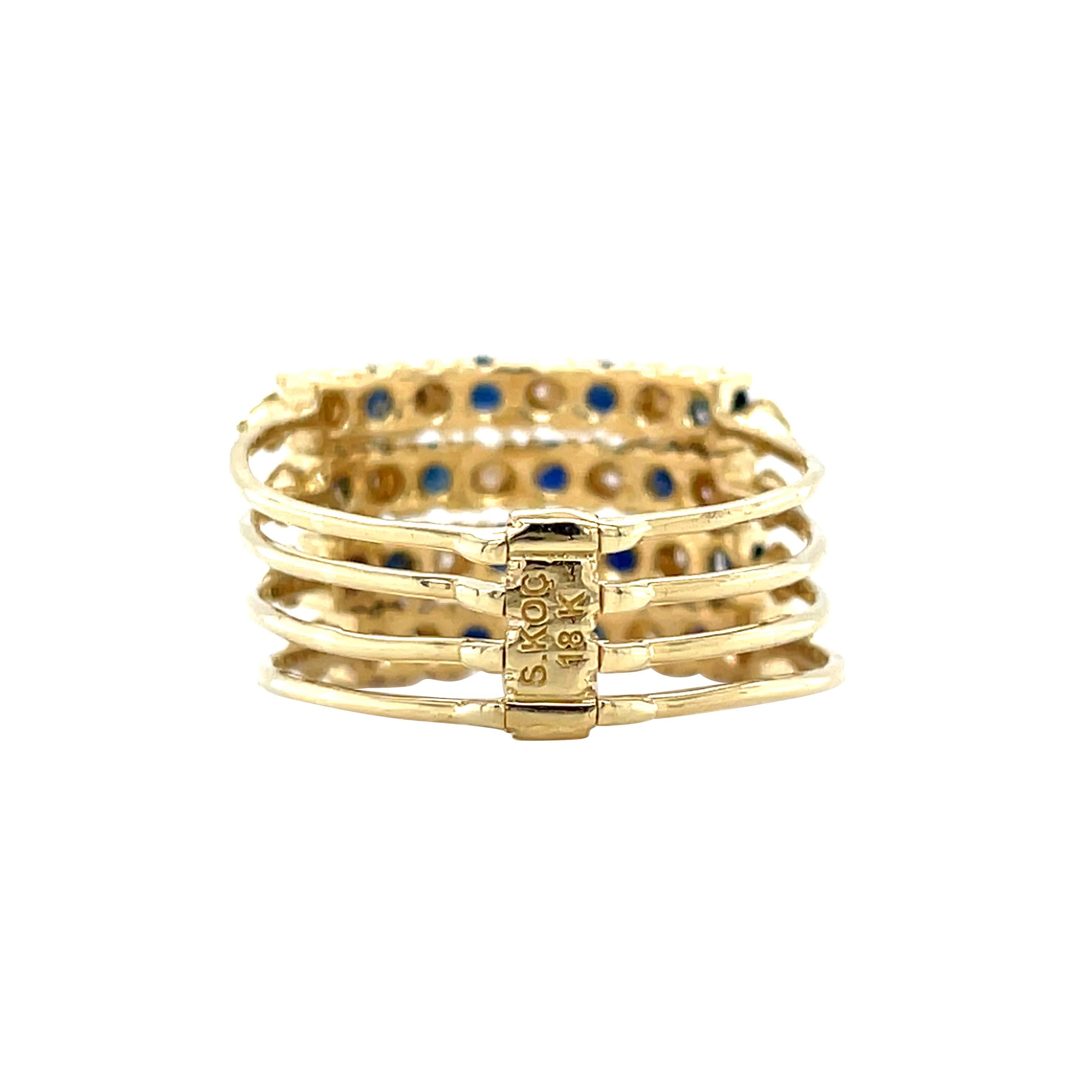 Anillo vintage multibanda de zafiros y diamantes apilados, 18K en Bueno estado para la venta en AMSTERDAM, NL