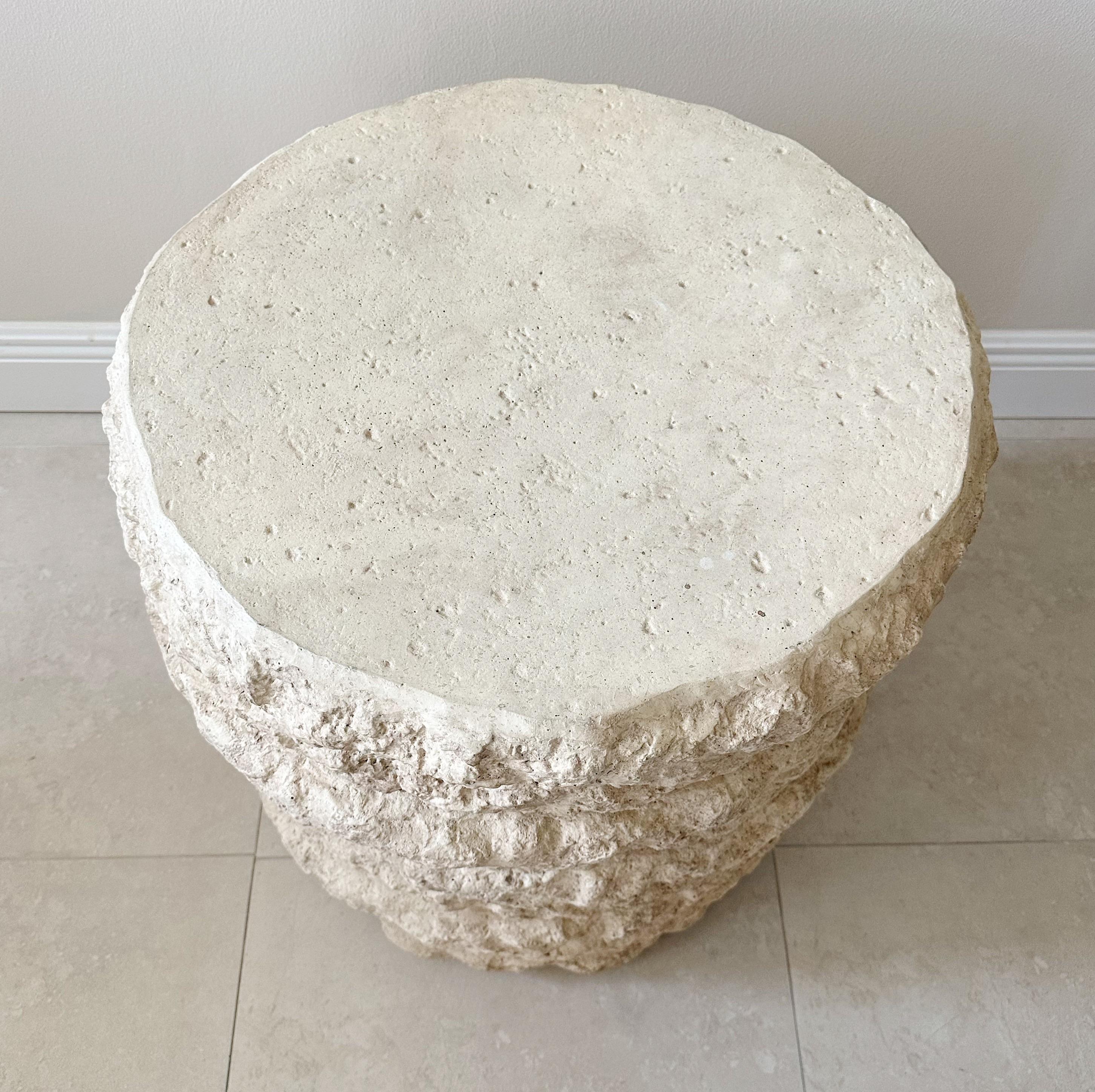Hand-Crafted Vintage Stacked Stone Plaster Occasional Side Table