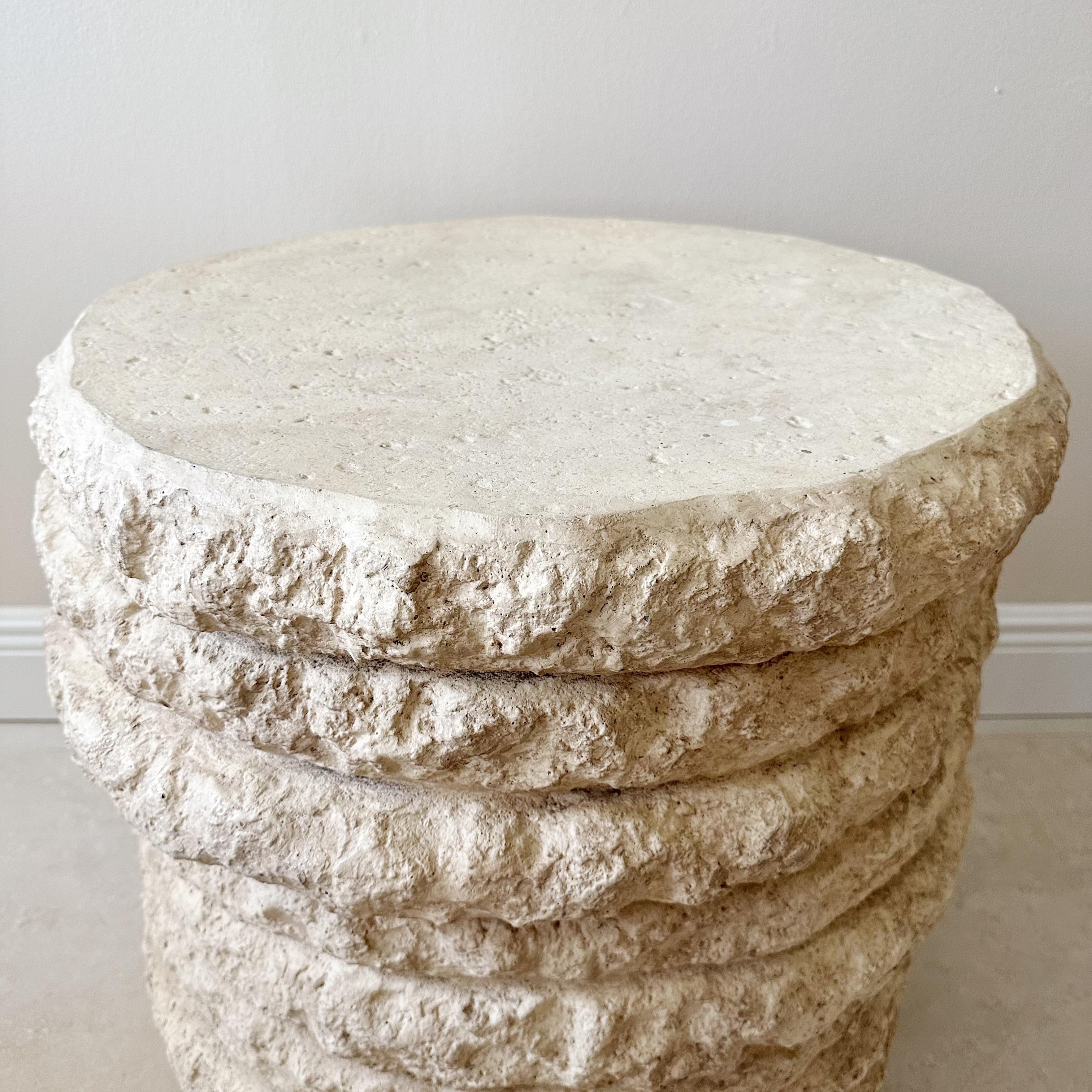 Vintage Stacked Stone Plaster Occasional Side Table In Good Condition In West Palm Beach, FL