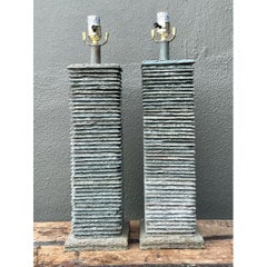 Vintage Stacked Stone Table Lamps - Pair