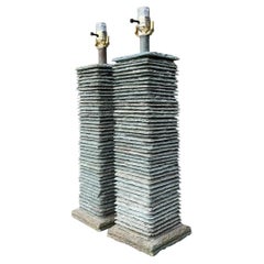 Vintage Stacked Stone Table Lamps - Pair
