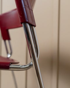 Vintage Stacking Chair Chrome and Plastic In Red Design Classic Italy, 1986