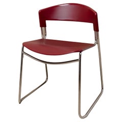 Vintage Stacking Chair Chrome and Plastic In Red Design Classic Italy, 1986