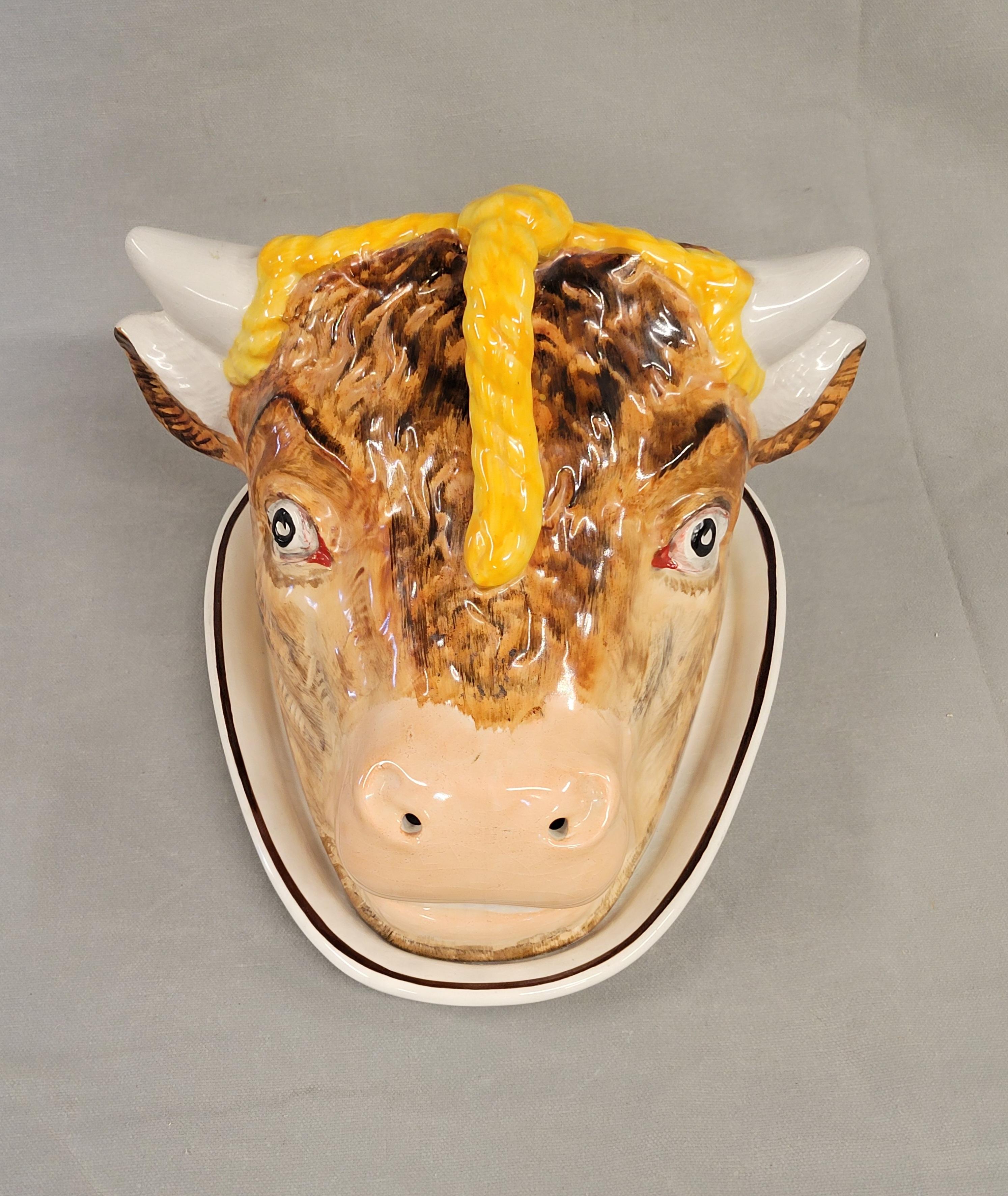 British Vintage Staffordshire Cheese Dish in the Shape of a Cow's Head For Sale