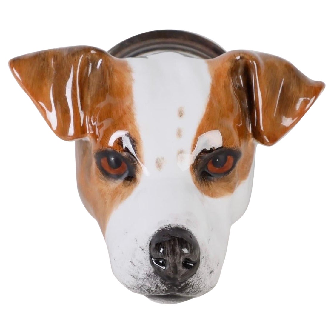 Staffordshire Jack Russell d
epoca in porcellana fine con staffa e collare d
argento in vendita