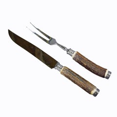 Vintage Stag Horn Carving Set Solingen, Germany