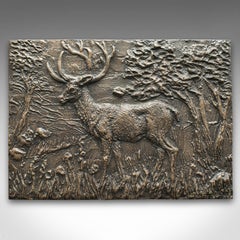 Vintage Stag Relief Plaque, English, Bronze, Decorative Plate, Country House