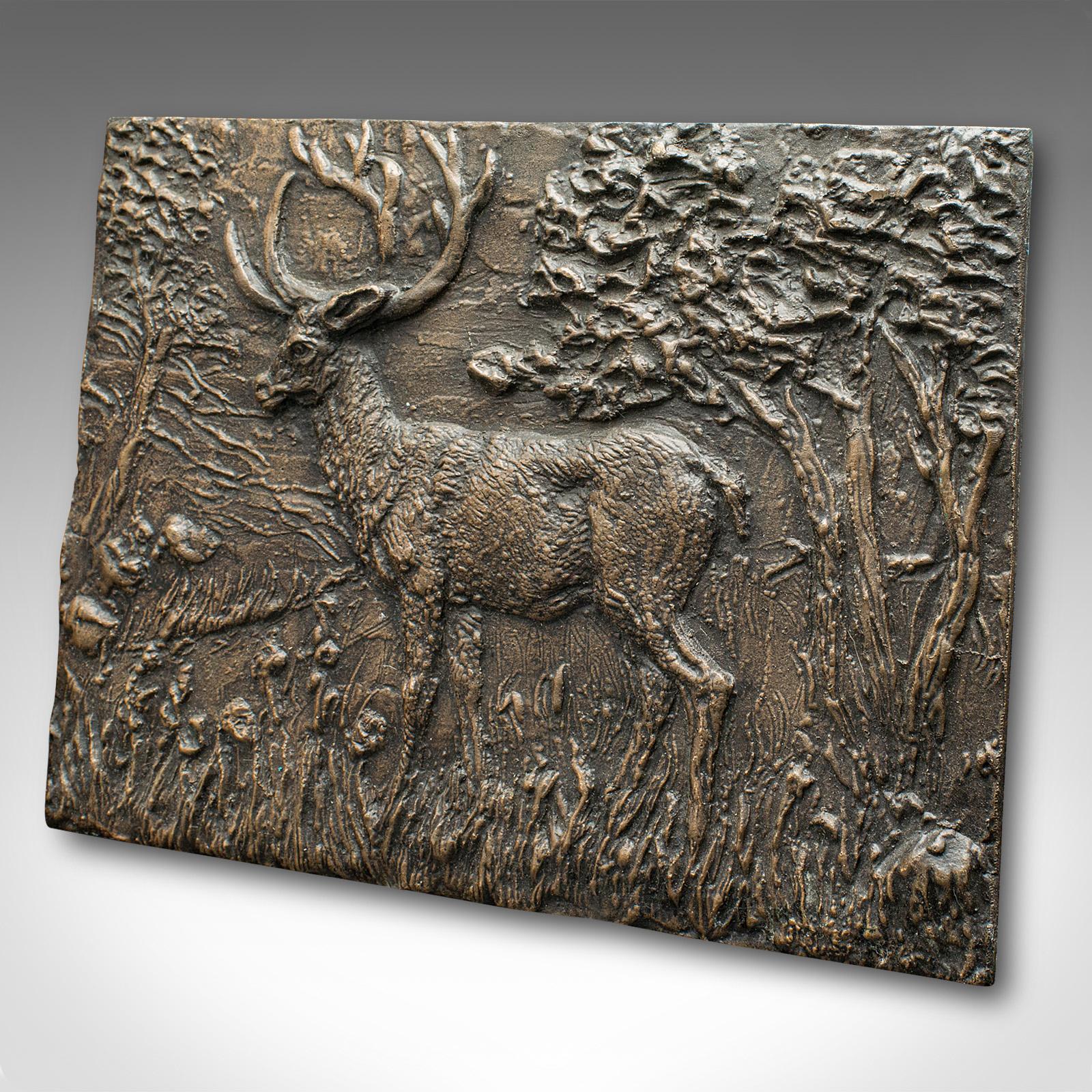 Mid-Century Modern Vintage Stag Relief Plaque, English, Bronze, Decorative Plate, Country House For Sale