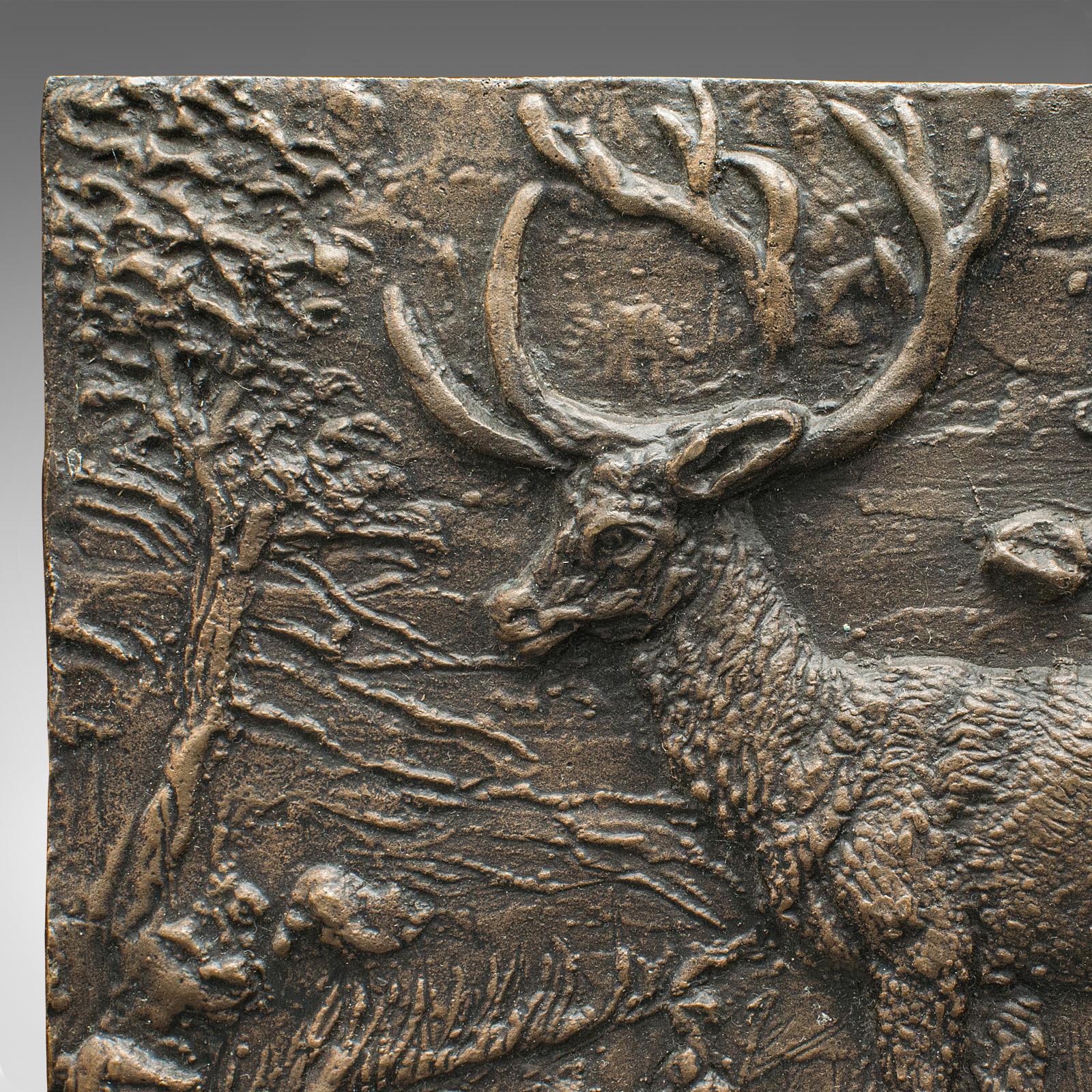 Vintage Stag Relief Plaque, English, Bronze, Decorative Plate, Country House In Good Condition For Sale In Hele, Devon, GB
