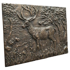 Vintage Stag Relief Plaque, English, Bronze, Decorative Plate, Country House