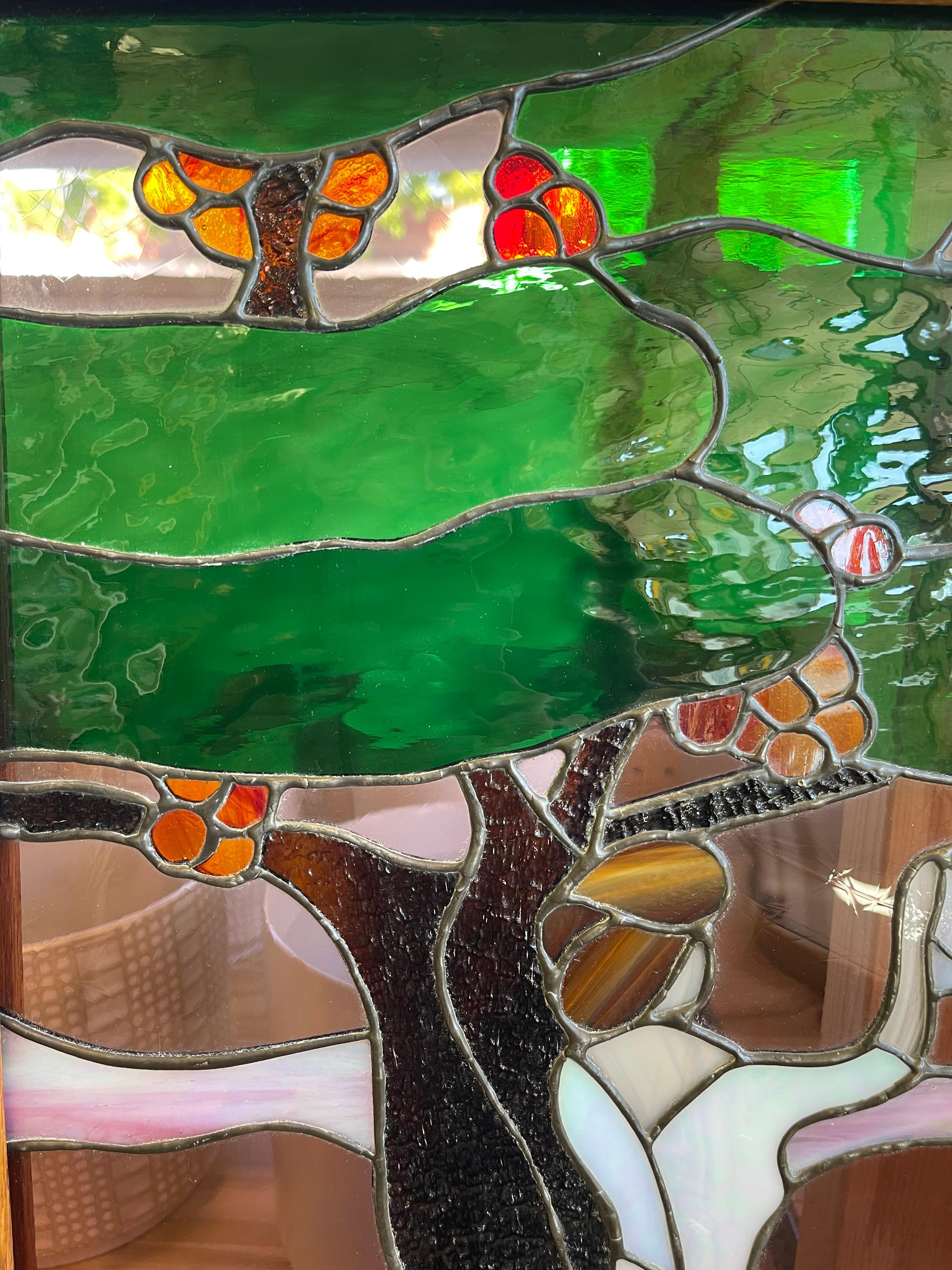 Vintage Stained glass Art Panel Darstellung Frau in fließenden weißen Kleid im Angebot 3
