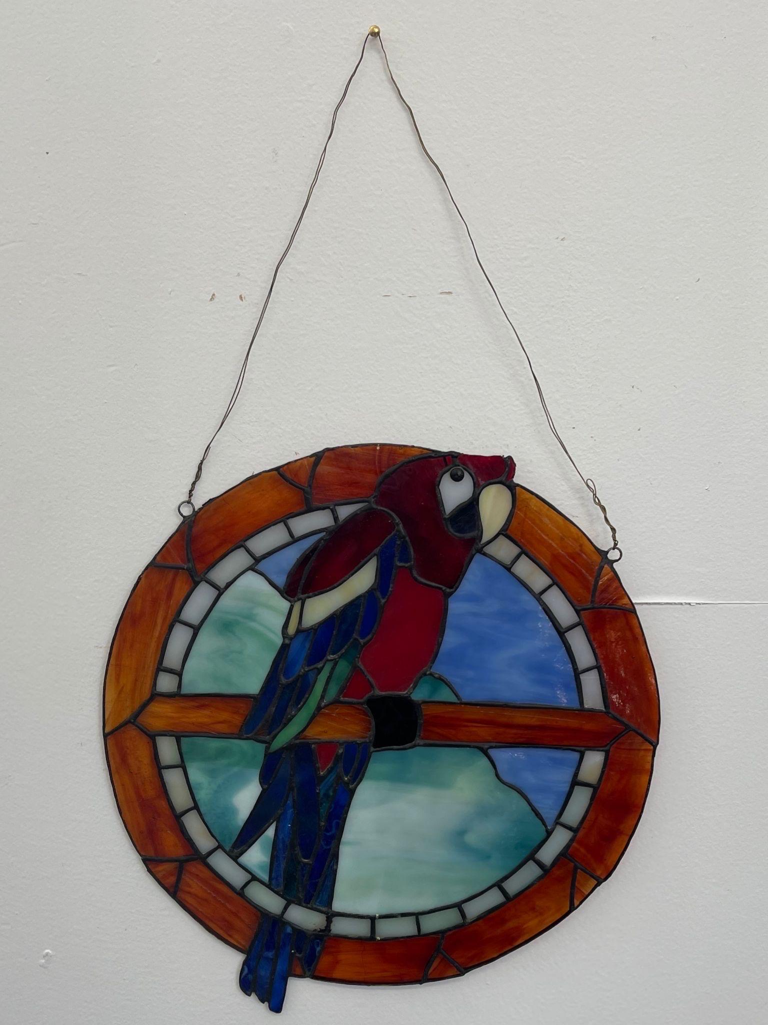 Mid-Century Modern Vintage Stained Glass Parrot Artwork. For Sale