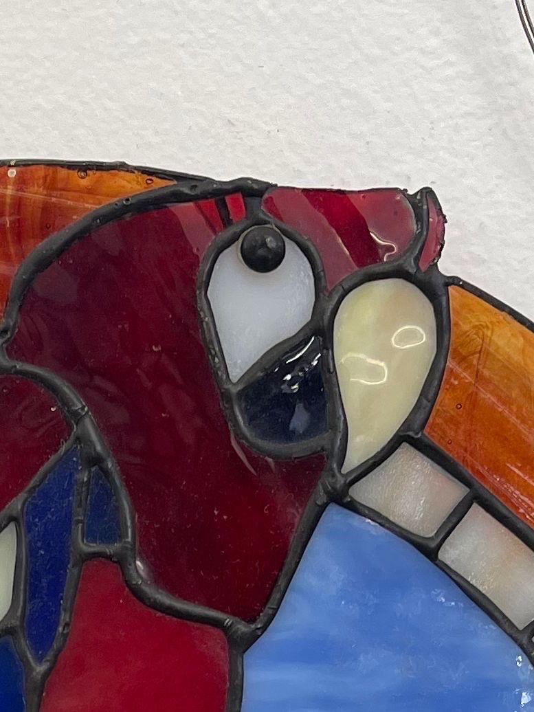 Art Glass Vintage Stained Glass Parrot Artwork. For Sale