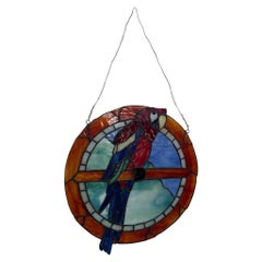 Vintage Stained Glass Parrot Artwork.