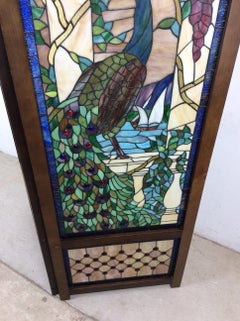 Vintage Stained Glass Peacock Room Divider Screen
