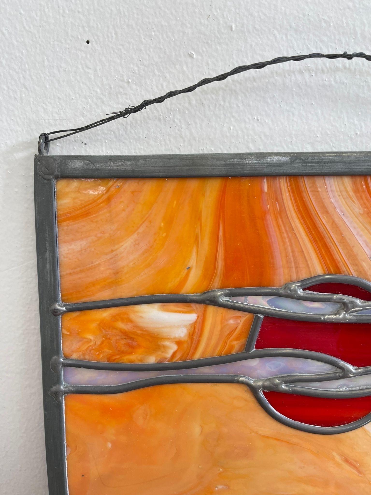 Verre d'art Vintage Stained Glass Wall Art of Scenic Desert Landscape en vente