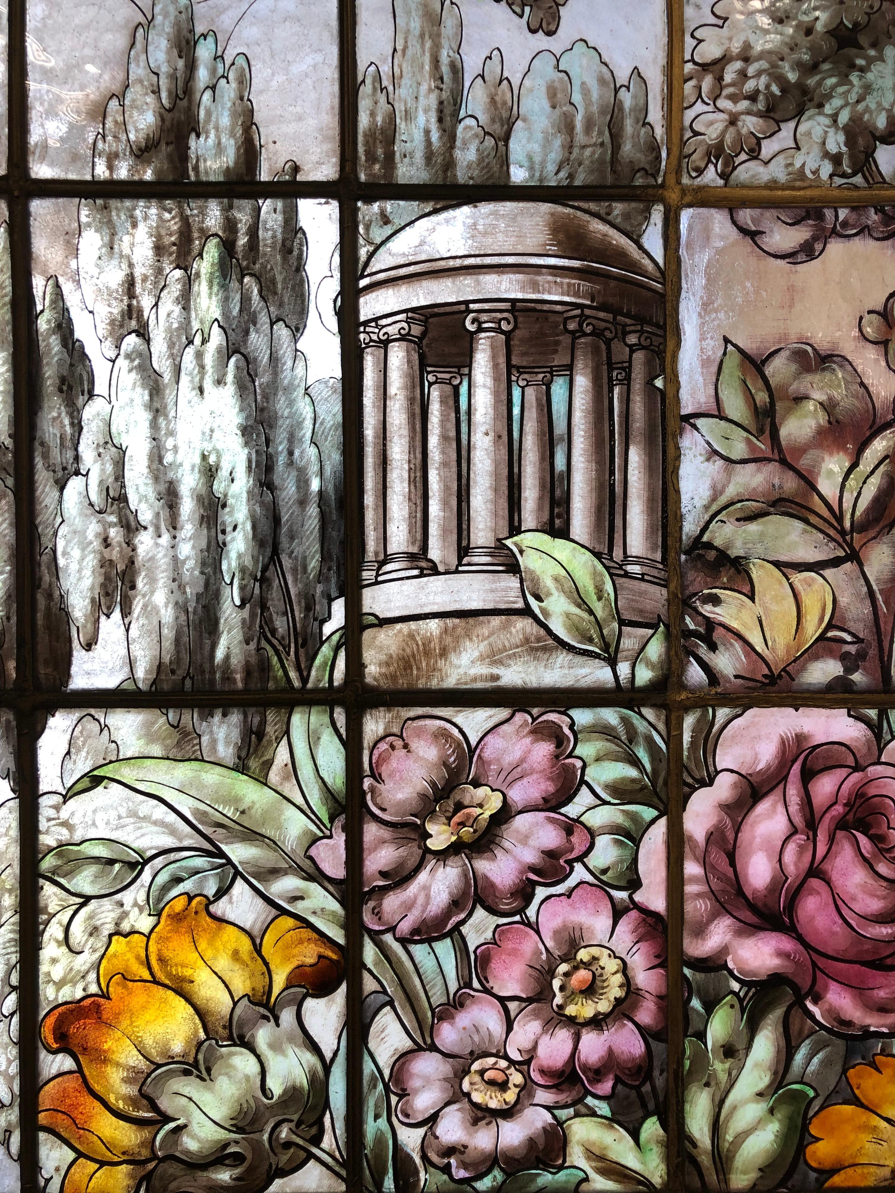 Glasmalerei-Fenster mit Design des Gartens mit Blumen und Vögeln des Paradieses, Vintage im Angebot 2