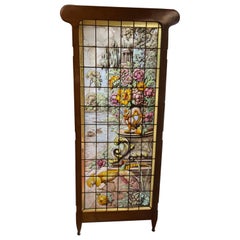 Vintage Stained Glass Window w/ Design of Garden w/ Flowers & Birds of Paradise
