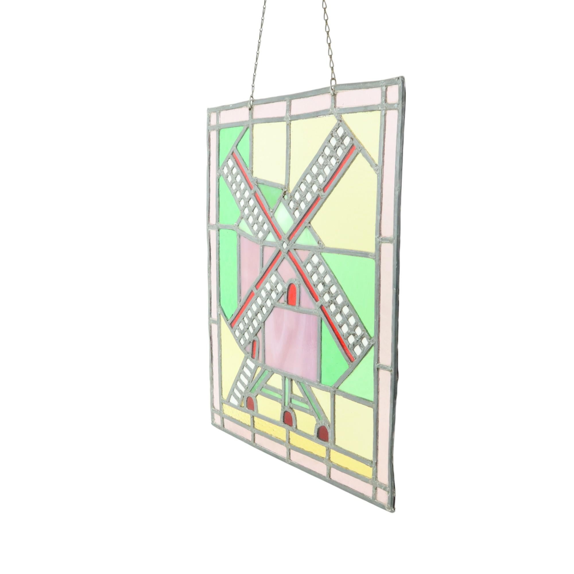Vidriera Vintage Molino Vidriera Parasol 47x37cm en Excelente estado para la venta en Poperinge, BE