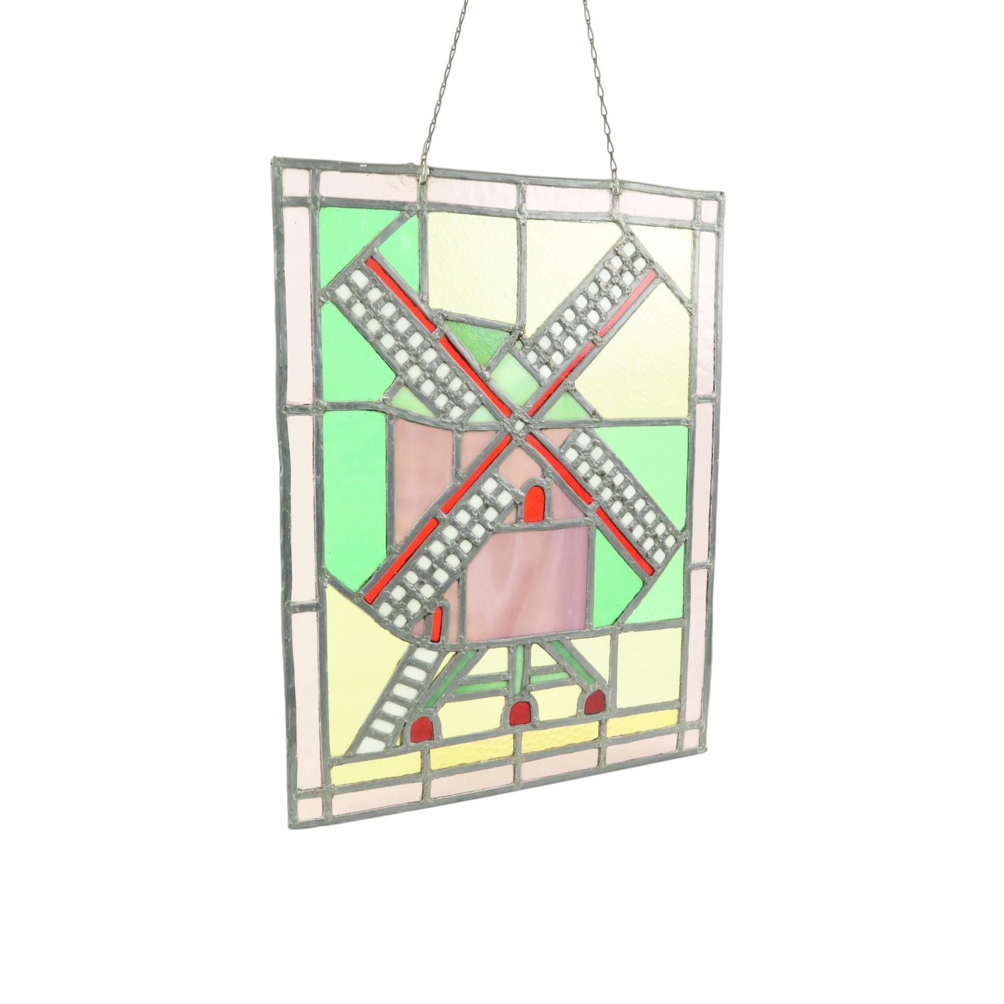 Vidriera Vintage Molino Vidriera Parasol 47x37cm finales del siglo XX en venta