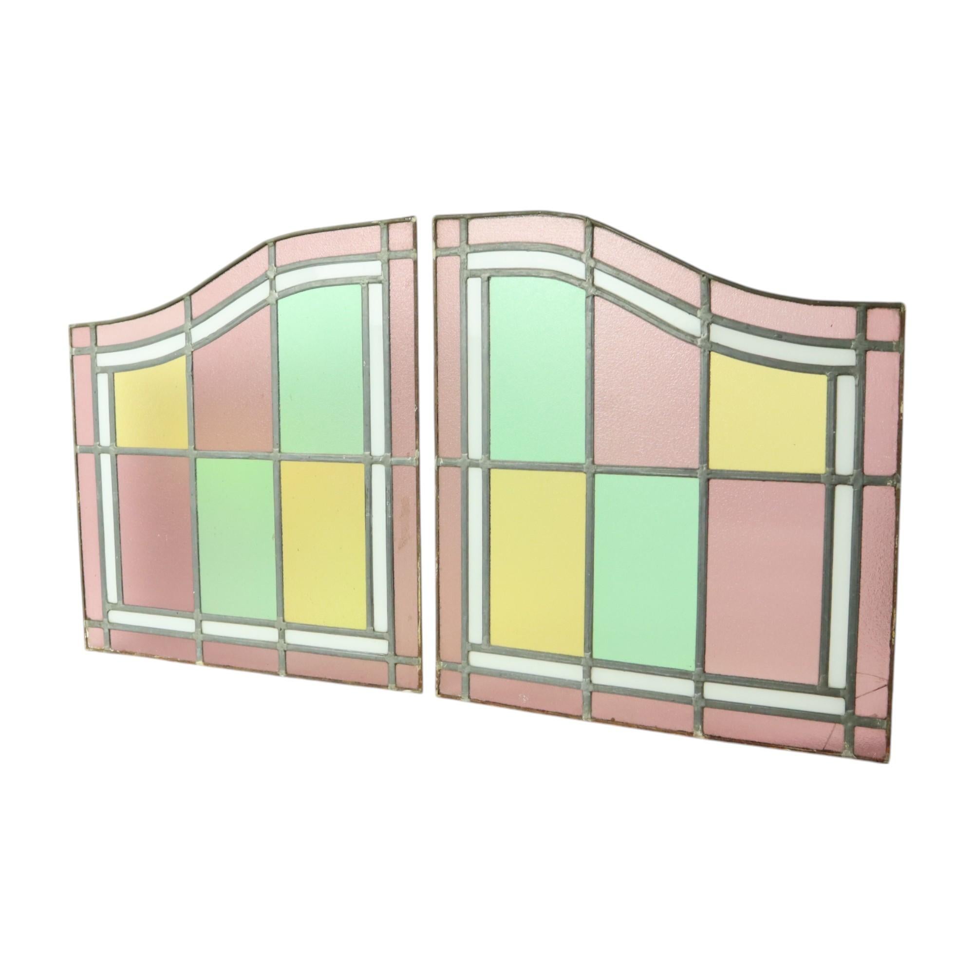 Art Deco Vintage Stained Glass Window Stained Glass Set of 2 Classic Style 92x50cm