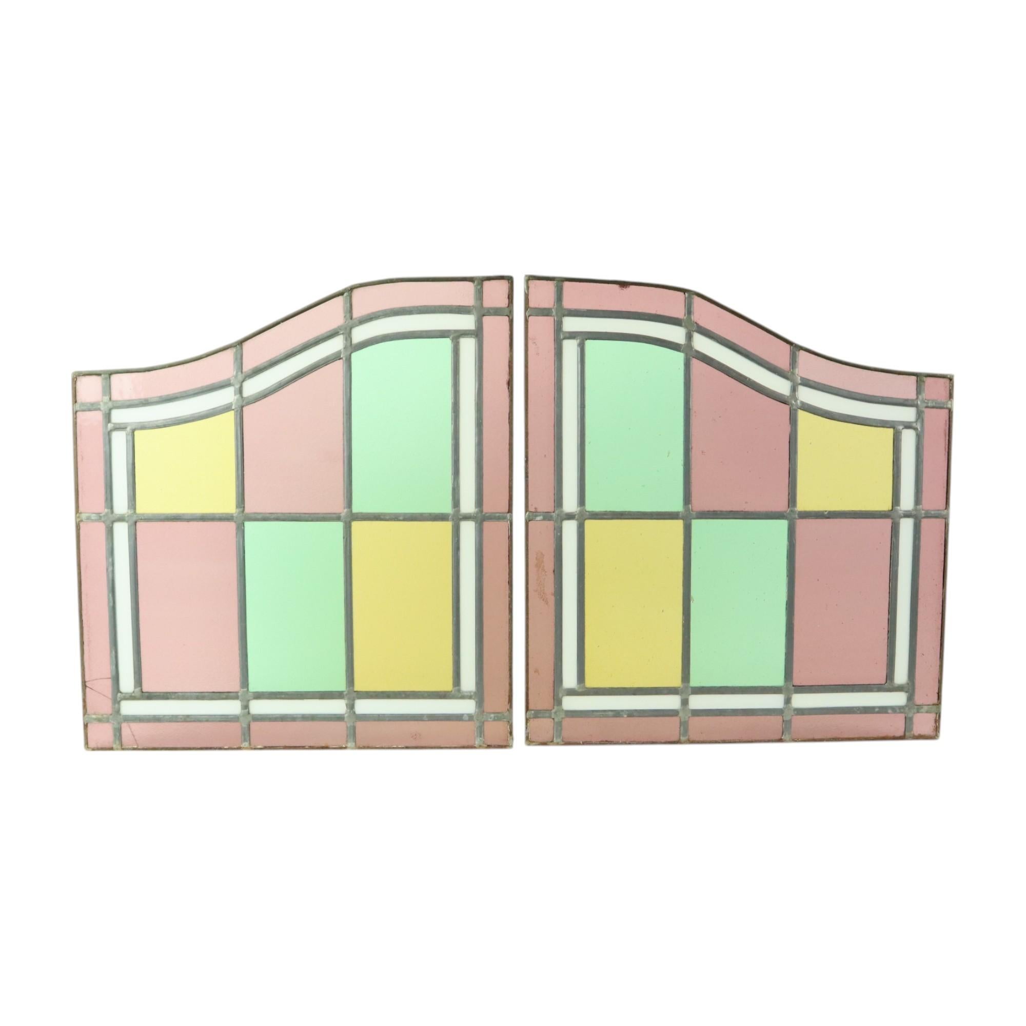 Belgian Vintage Stained Glass Window Stained Glass Set of 2 Classic Style 92x50cm