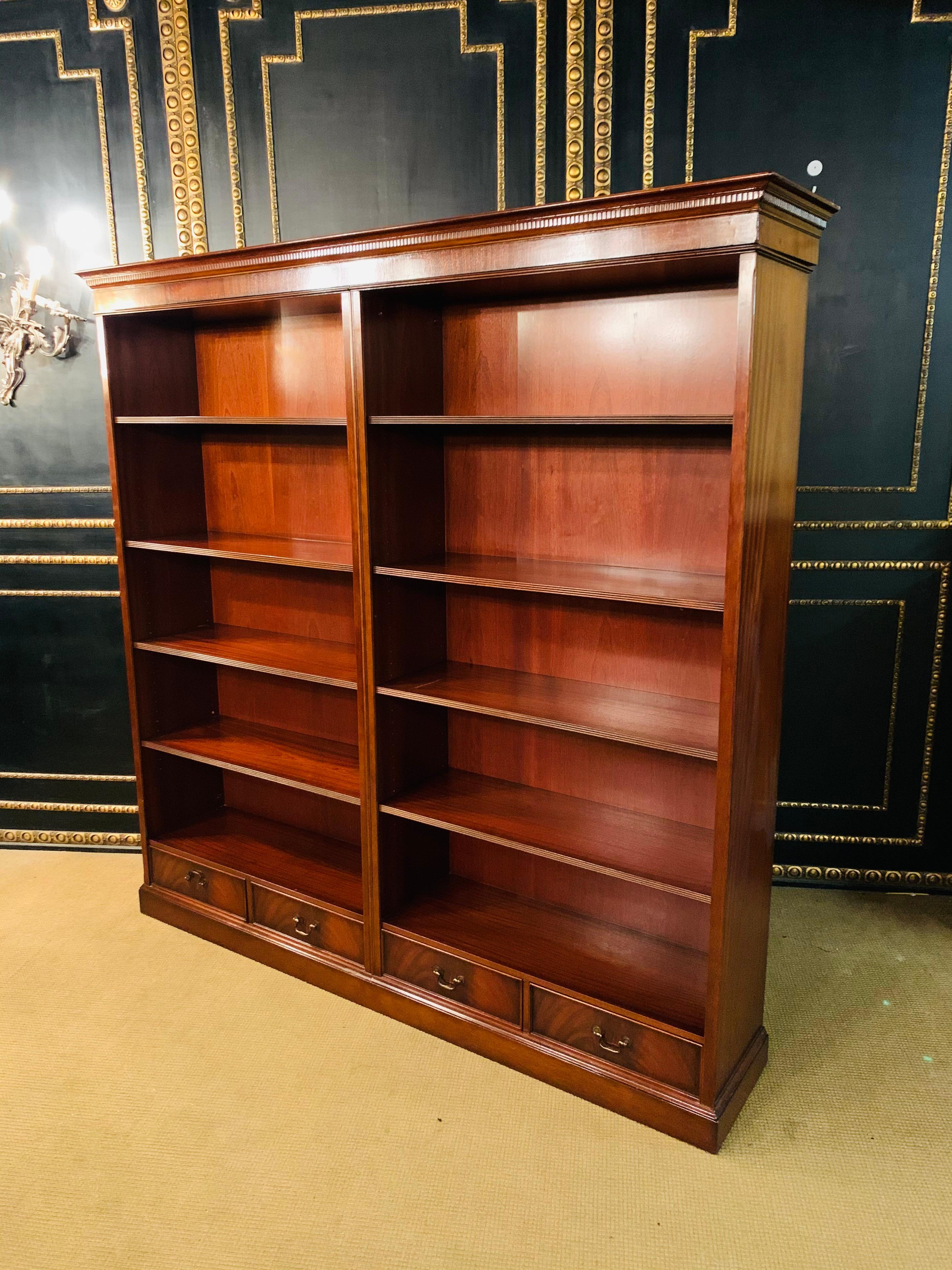 Vintage Stained Mahogany Double Bank Open Library Bookcase / Bookshelf 8