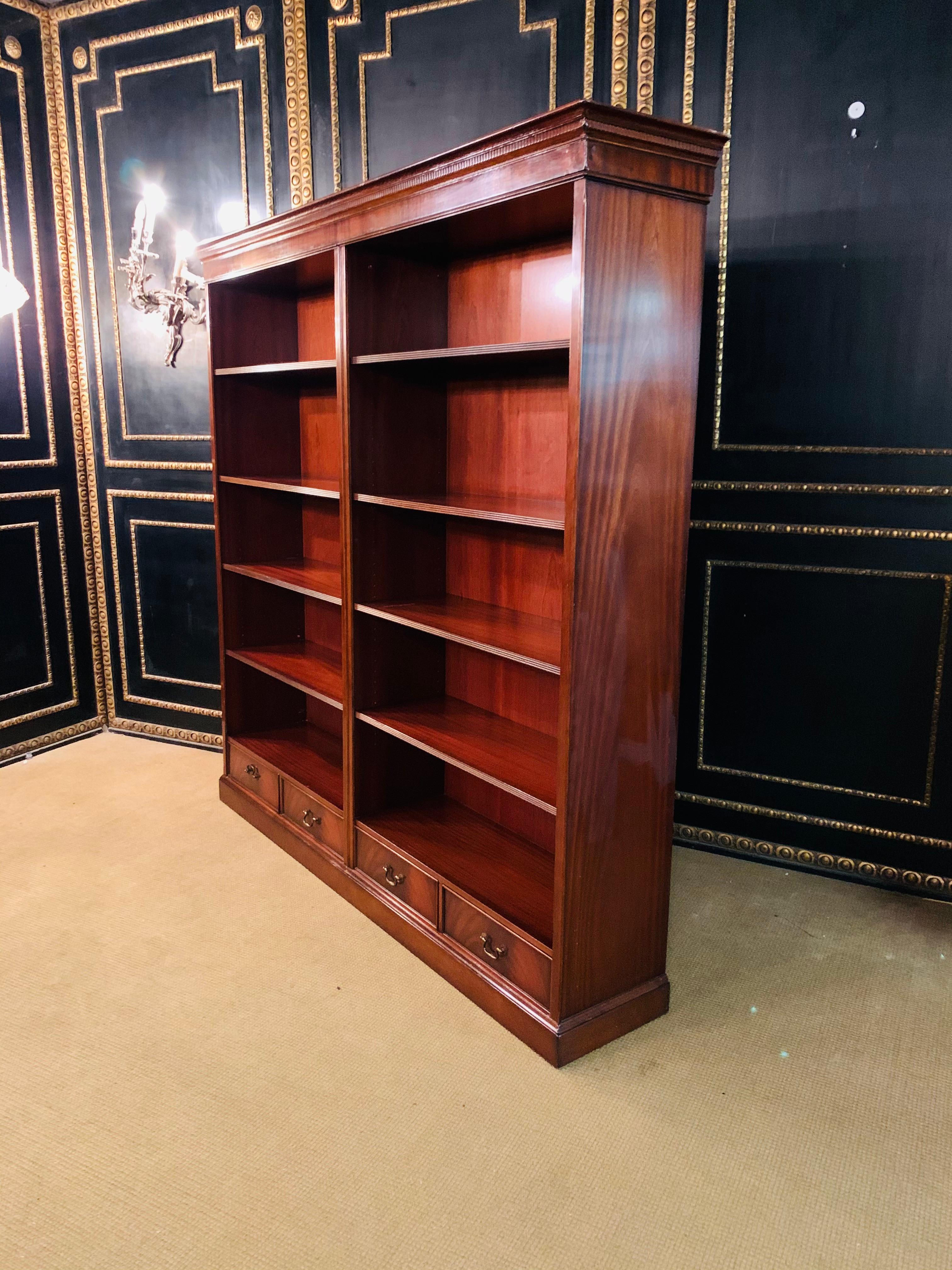 Vintage Stained Mahogany Double Bank Open Library Bookcase / Bookshelf 9