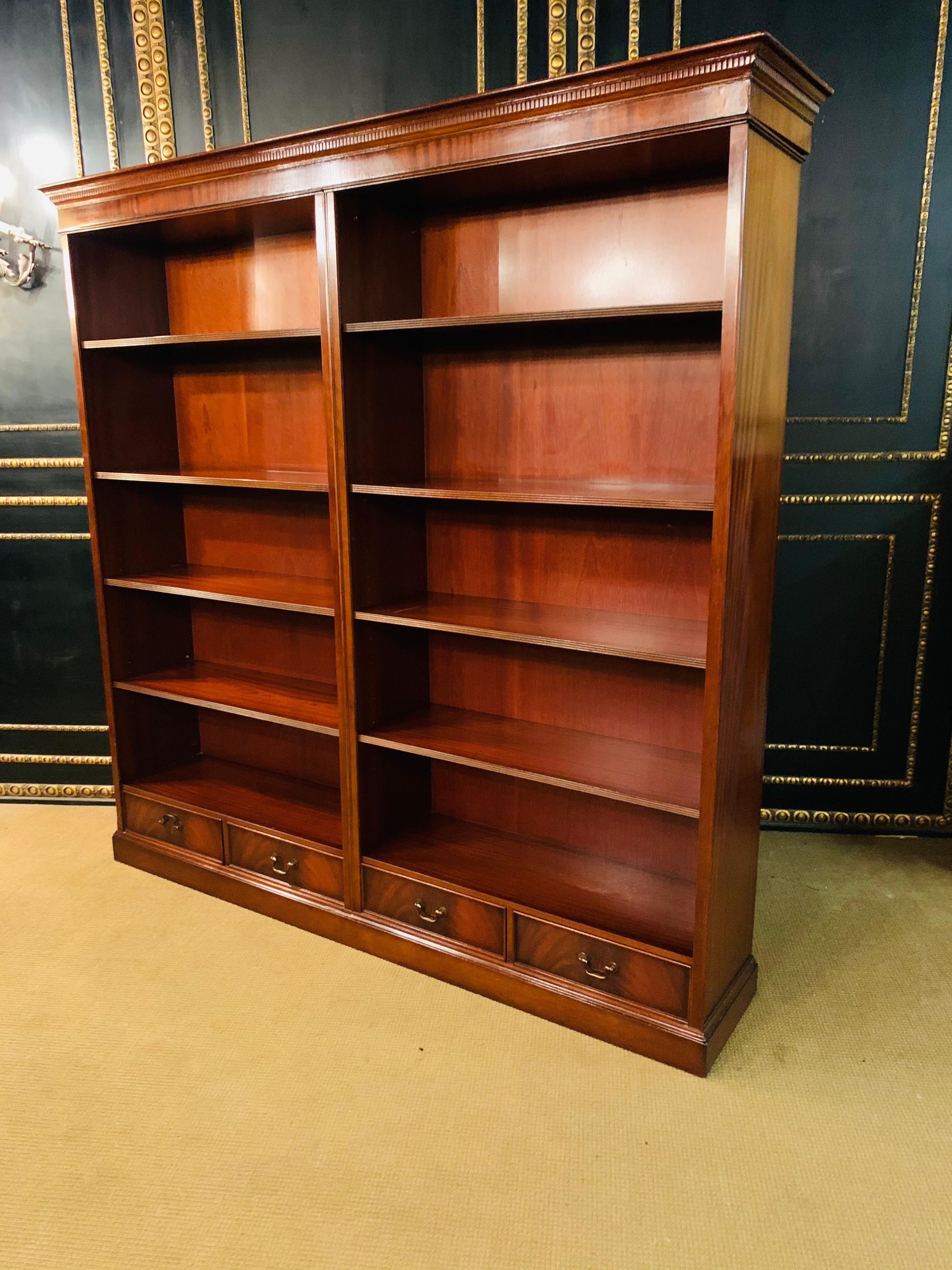 Vintage Stained Mahogany Double Bank Open Library Bookcase / Bookshelf 10
